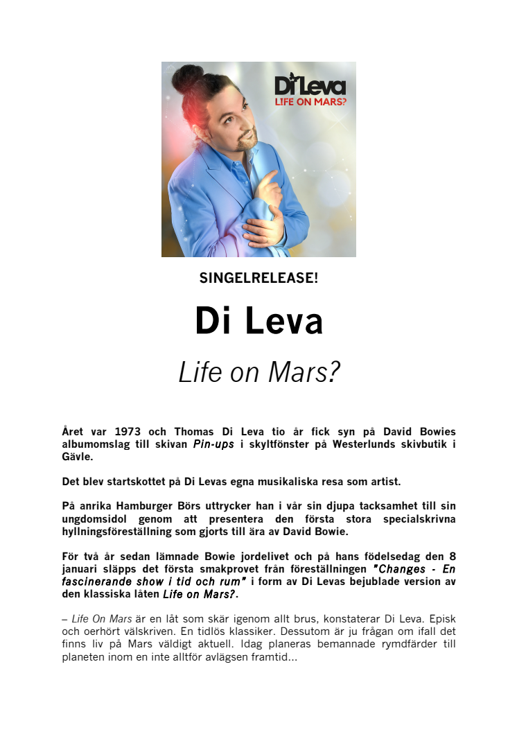 SINGELRELEASE: Di Leva "Life on Mars?"
