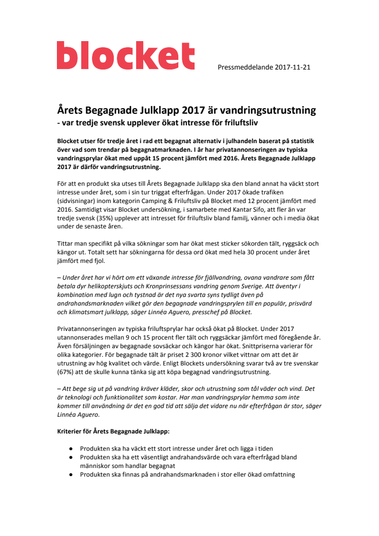 Årets Begagnade Julklapp 2017 är vandringsutrustning