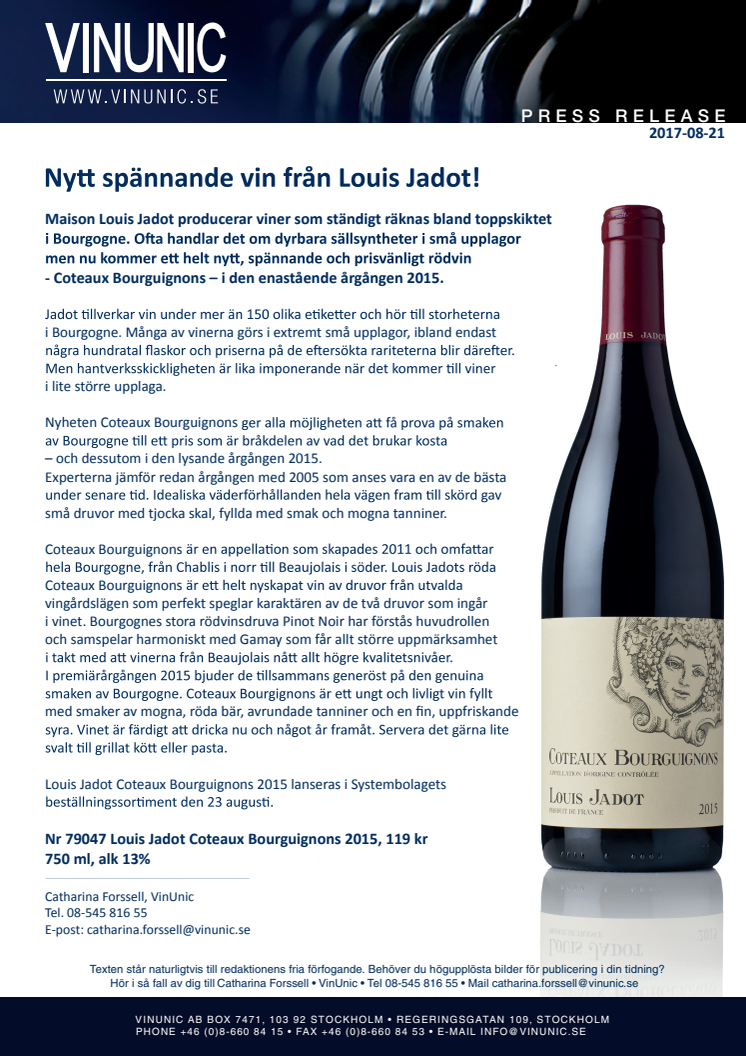 Nytt spännande vin från Louis Jadot!