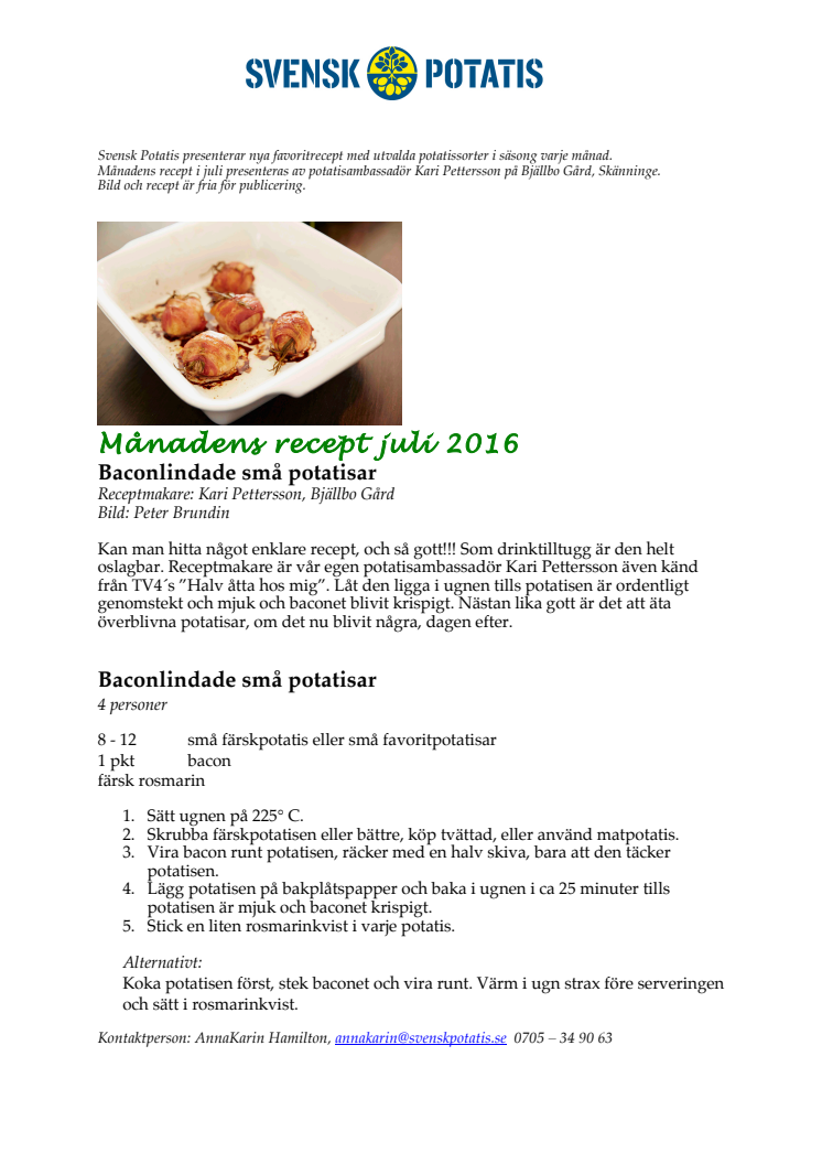 Månadens recept juli - Baconlindad potatis