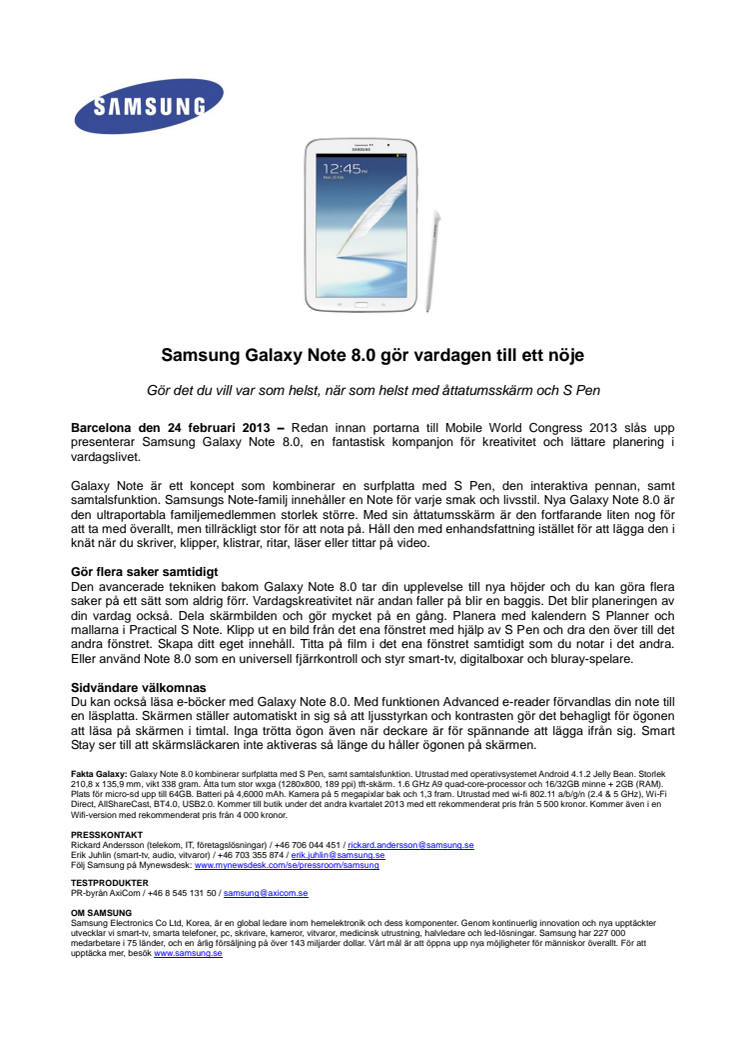Samsung Galaxy Note 8.0 gör vardagen till ett nöje 