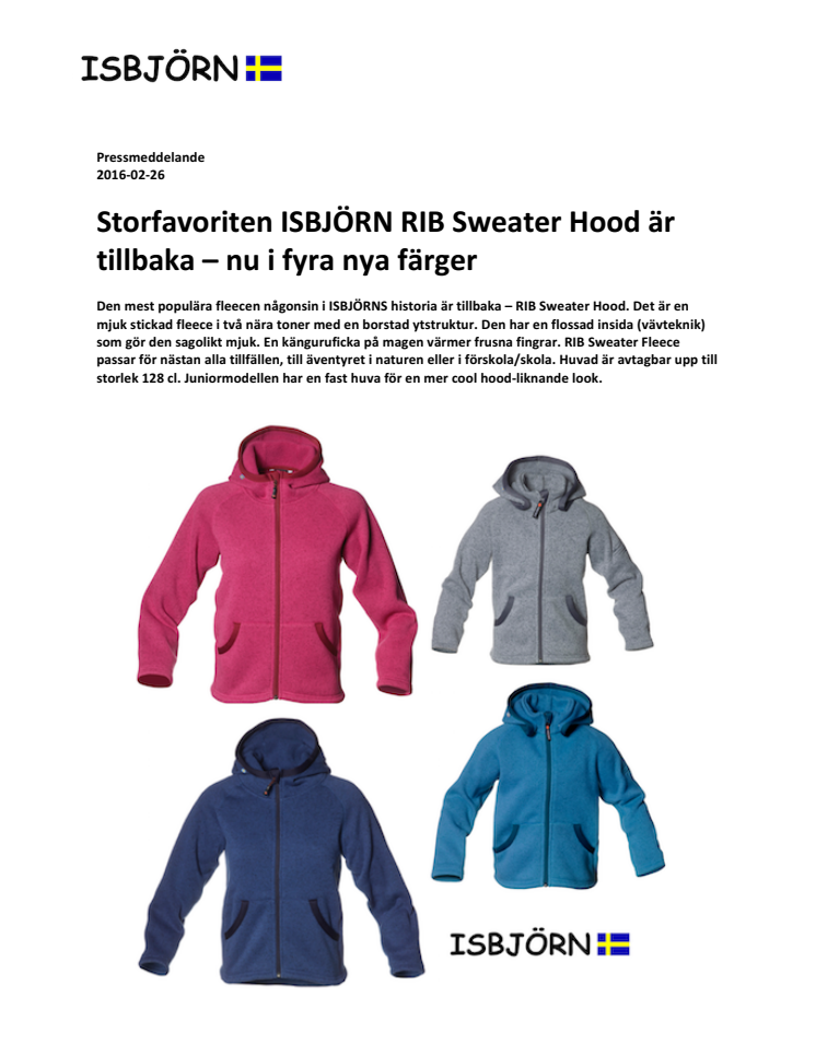 Storfavoriten ISBJÖRN RIB Sweater Hood är tillbaka – nu i fyra nya färger