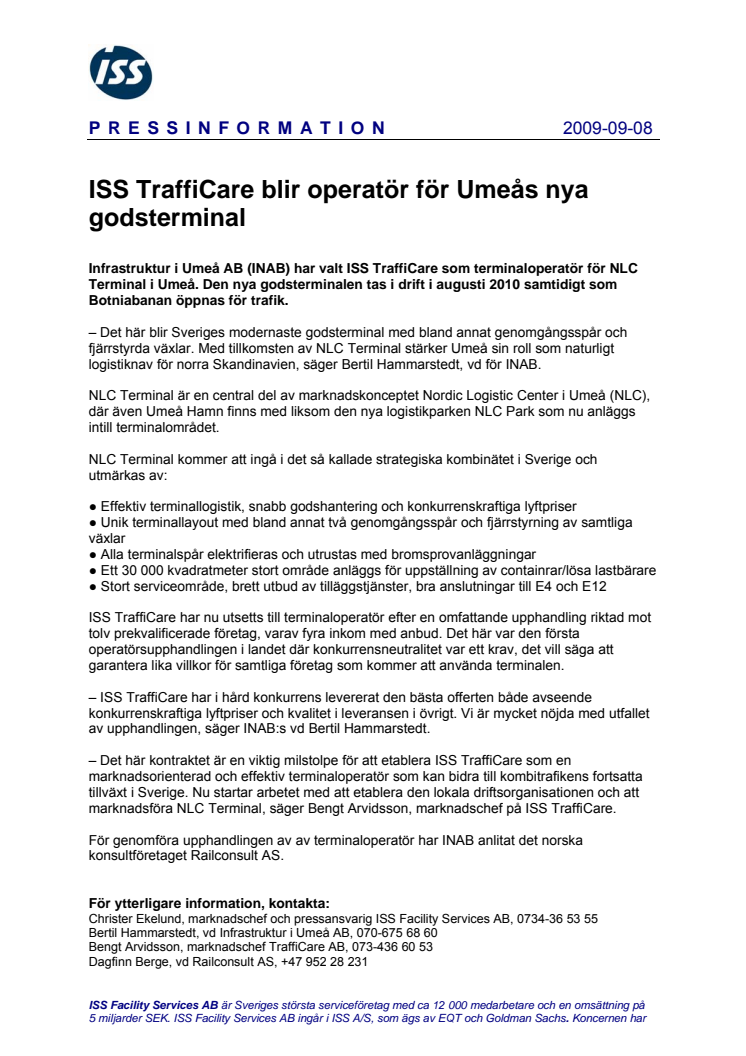 ISS TraffiCare blir operatör för Umeås nya godsterminal