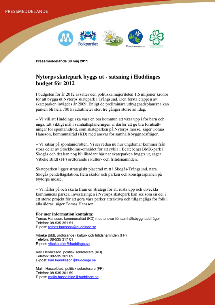 Nytorps skatepark byggs ut - satsning i Huddinges budget för 2012