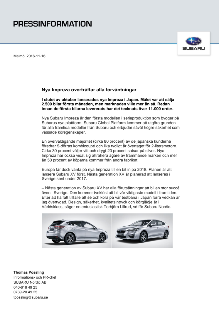 Nya Impreza överträffar alla förväntningar