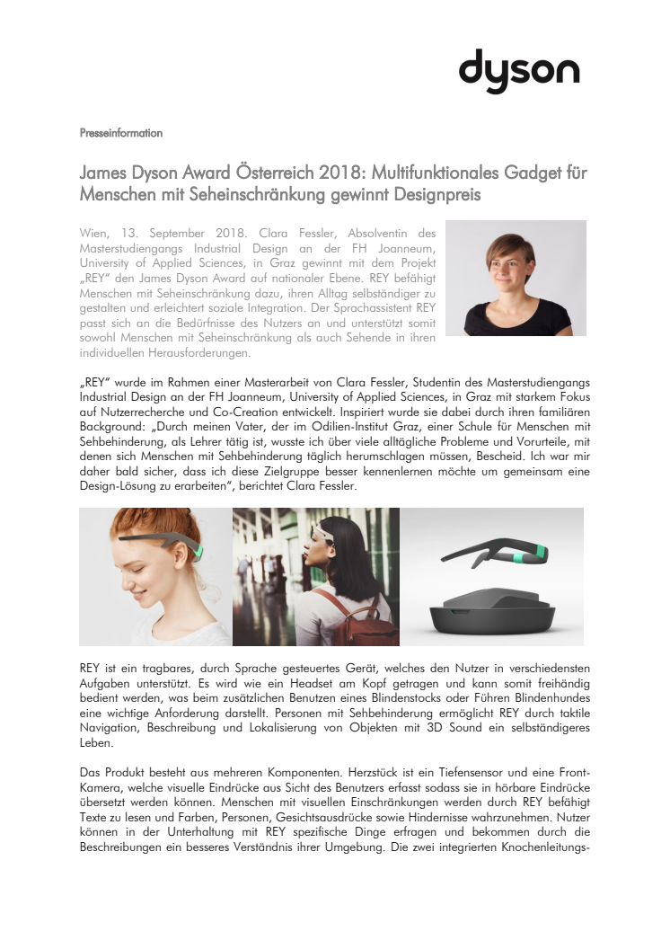 James Dyson Award Österreich 2018: Multifunktionales Gadget für Menschen mit Seheinschränkung gewinnt Designpreis
