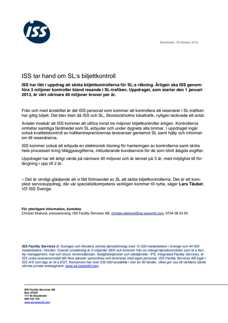 ISS tar hand om SL:s biljettkontroll