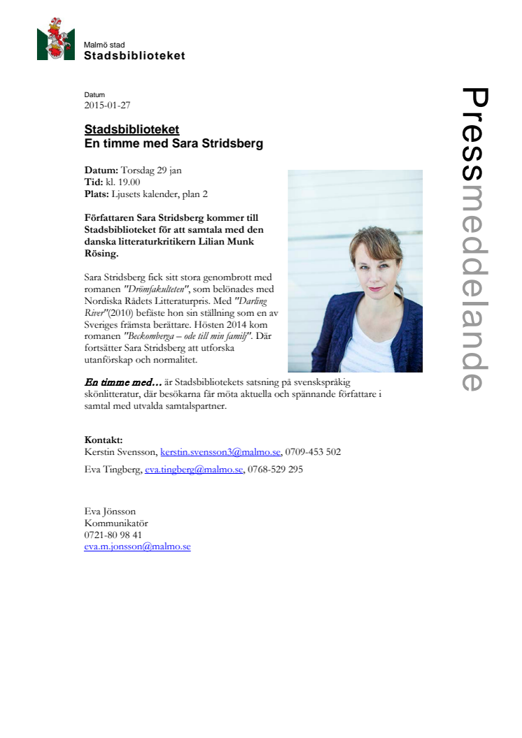 Stadsbiblioteket: En timme med Sara Stridsberg