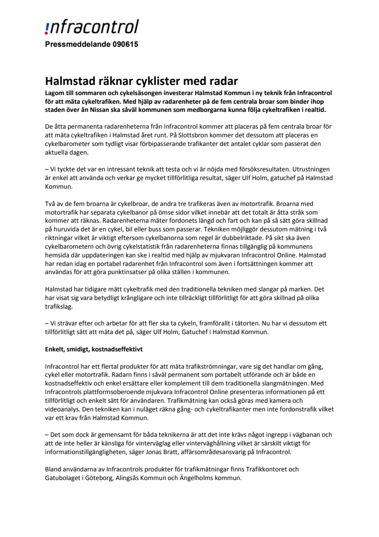 Halmstad räknar cyklister med radar