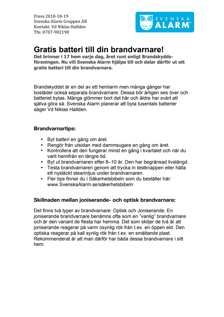 Gratis batteri till din brandvarnare!