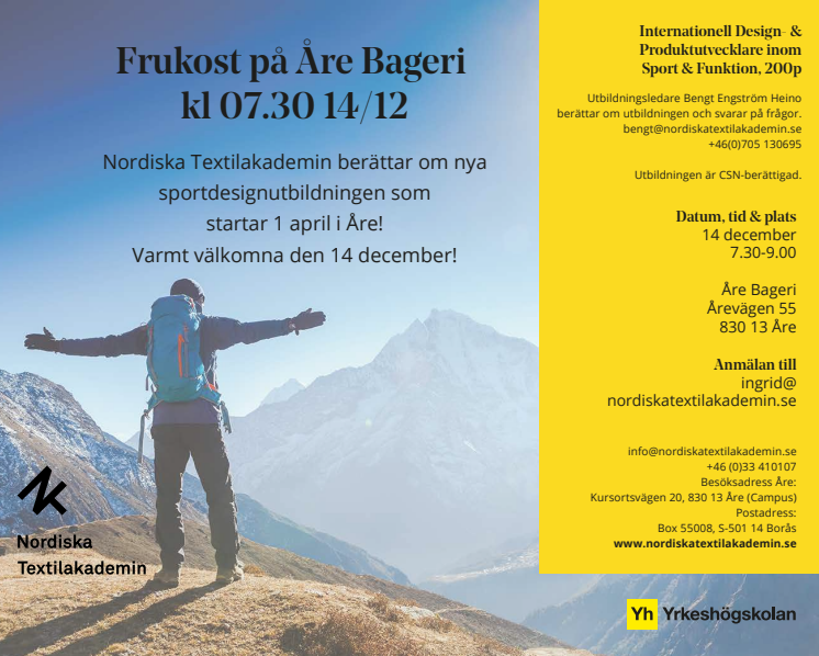 Frukost på Åre Bageri kl 07.30 14/12 