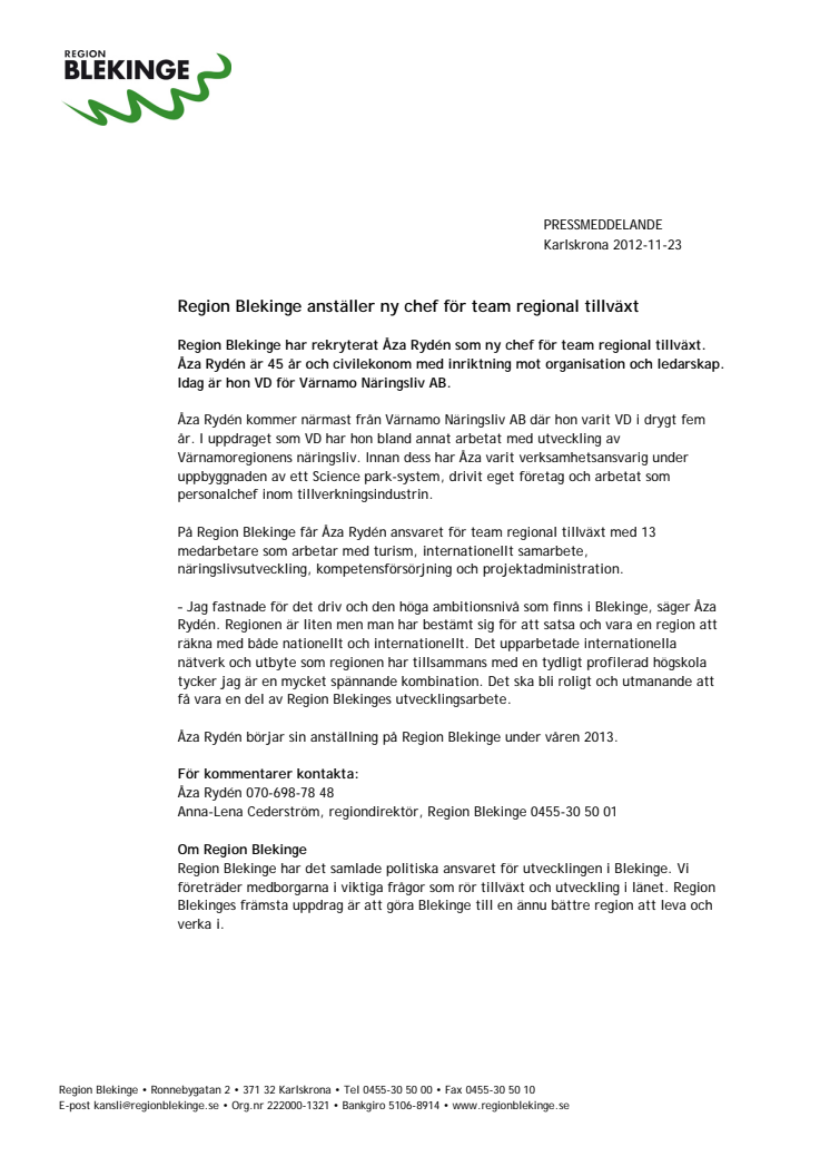Region Blekinge anställer ny chef för team regional tillväxt  