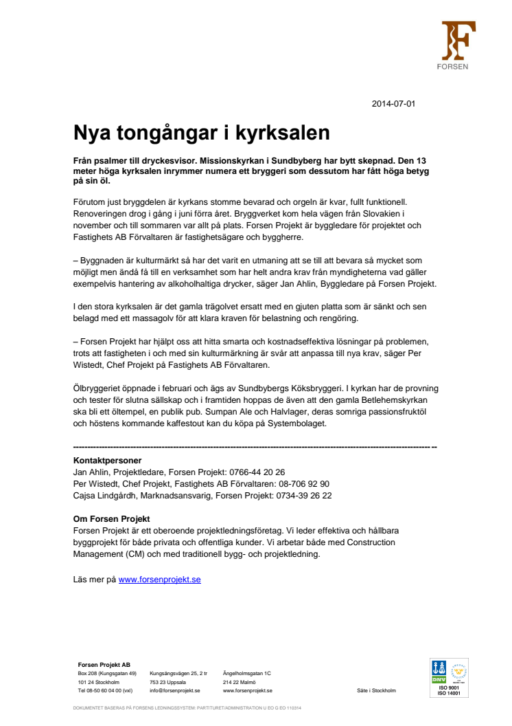 Nya tongångar i kyrksalen