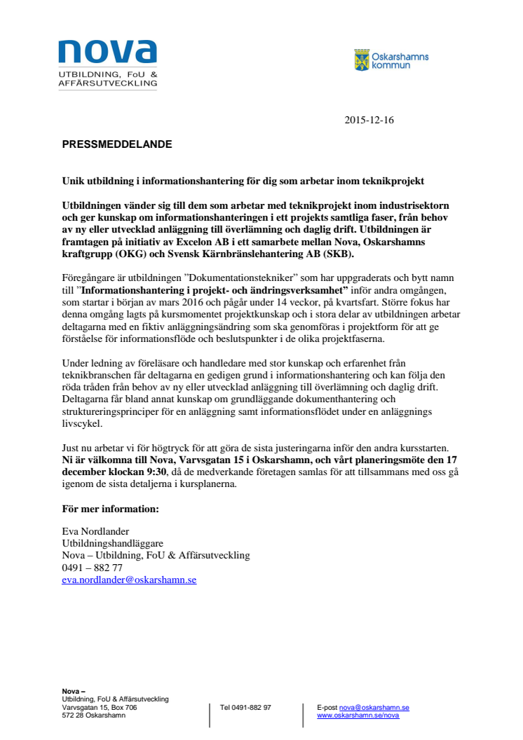 Unik utbildning i informationshantering för dig som arbetar inom teknikprojekt			