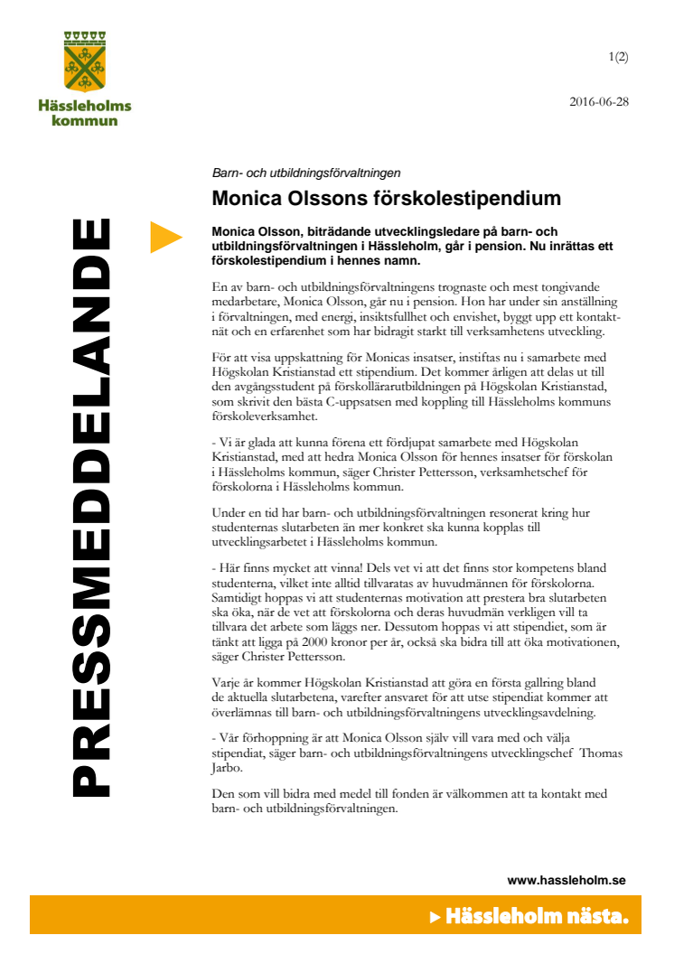 Monica Olssons förskolestipendium