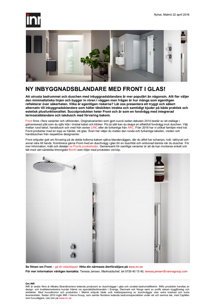 Ny inbyggnadsblandare med FRONT i glas