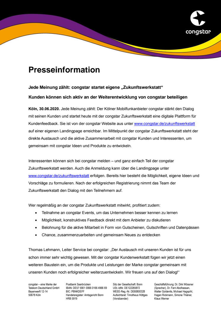 Jede Meinung zählt: congstar startet eigene „Zukunftswerkstatt“