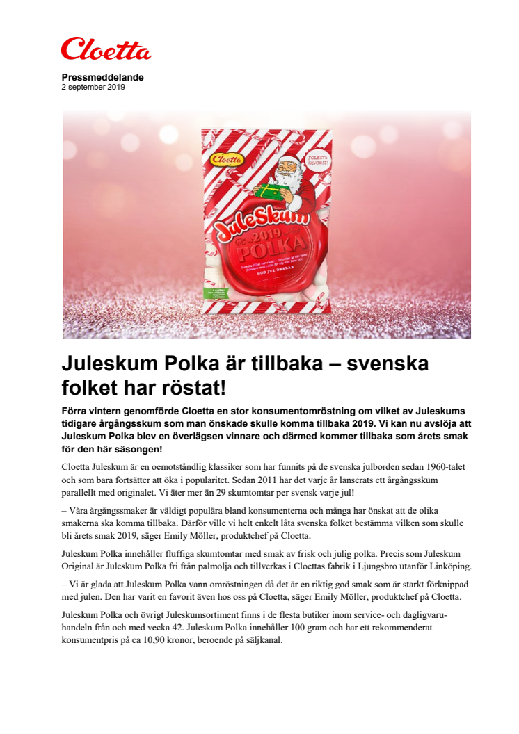 Juleskum Polka är tillbaka – svenska folket har röstat!
