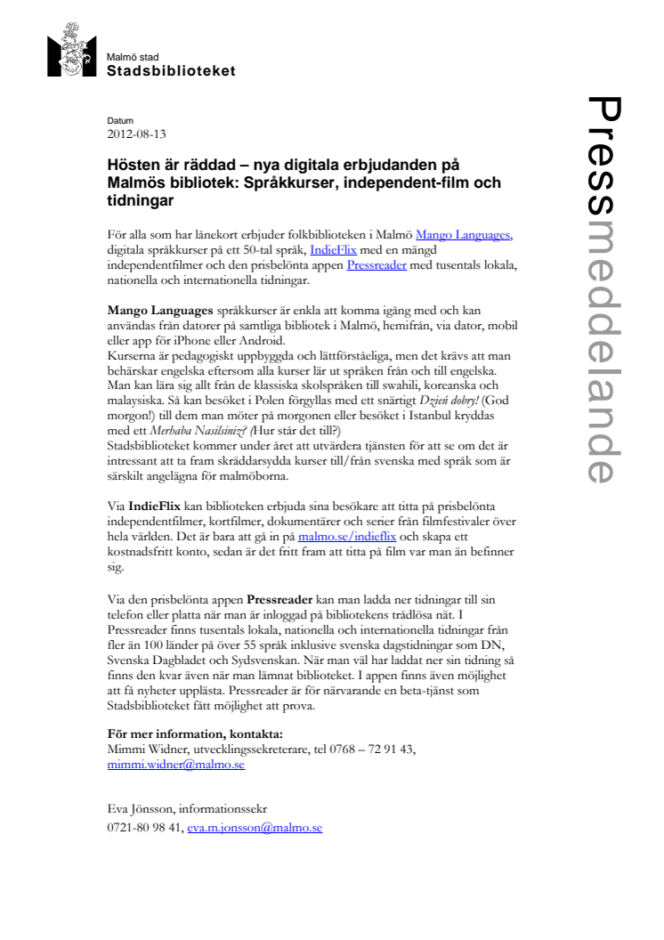 Nya digitala erbjudanden på Malmös bibliotek: Språkkurser, independent-film och tidningar
