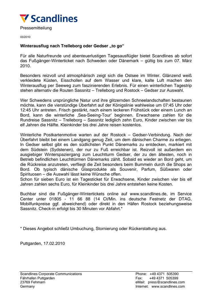 Winterausflug nach Trelleborg oder Gedser „to go“