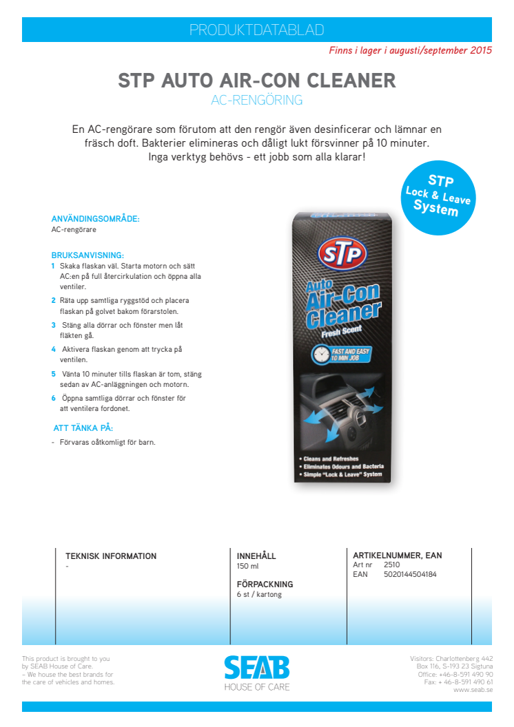 STP Air-Con Cleaner - Produktblad 