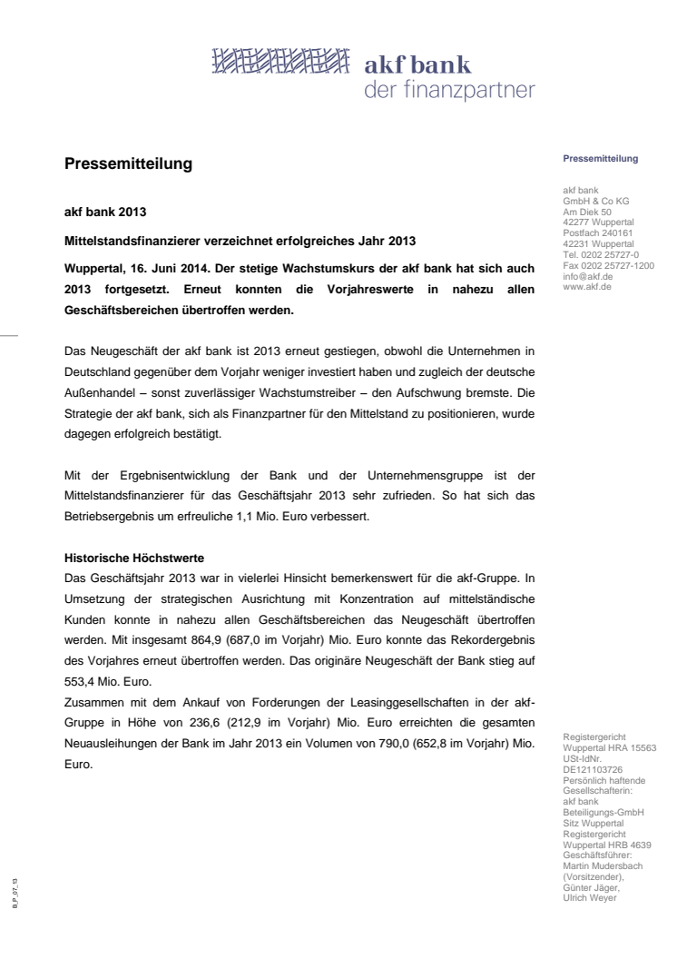 akf bank 2013 verzeichnet erfolgreiches Jahr 2013