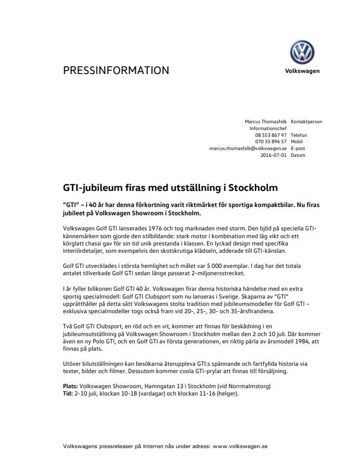 GTI-jubileum firas med utställning i Stockholm