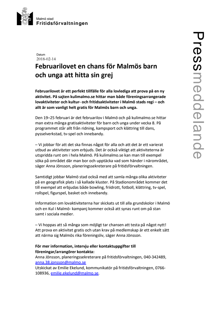 ​Februarilovet en chans för Malmös barn och unga att hitta sin grej