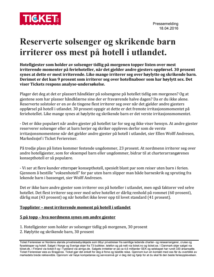 Reserverte solsenger og skrikende barn irriterer oss mest på hotell i utlandet.