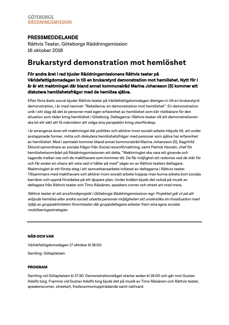 Brukarstyrd demonstration mot hemlöshet 