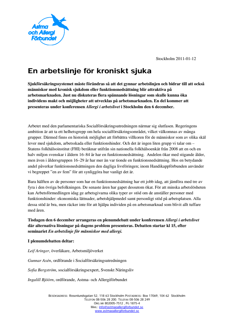 En arbetslinje för kroniskt sjuka