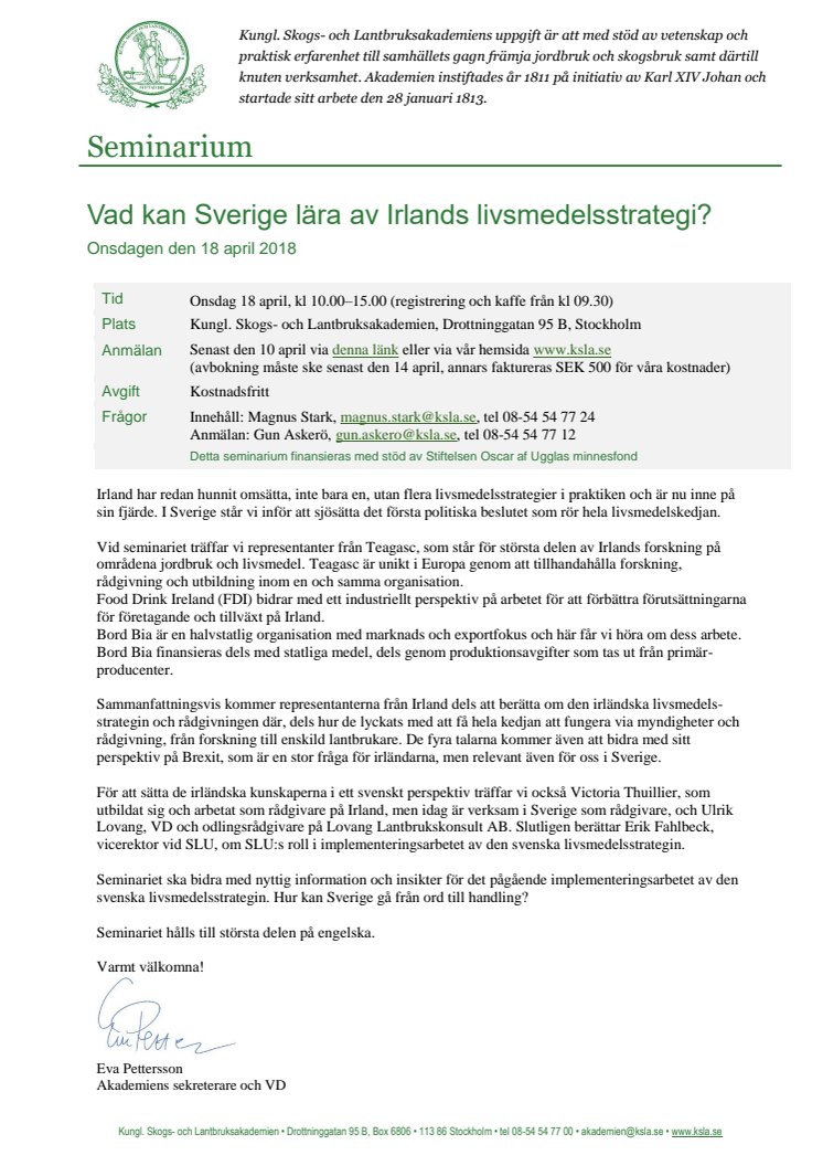 Seminarium 18 april: Vad kan Sverige lära av Irlands livsmedelsstrategi?