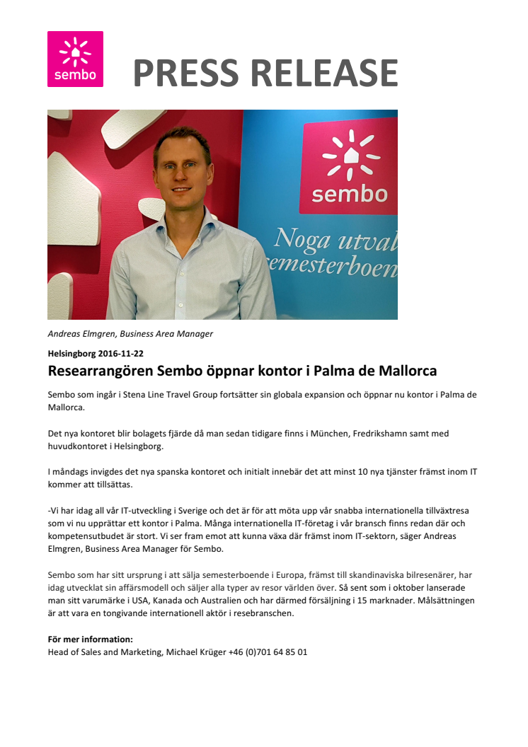 Researrangören Sembo öppnar kontor i Palma de Mallorca