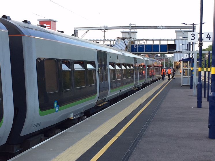 The first electric test train at Bromsgrove station