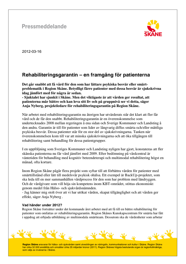 Rehabiliteringsgarantin – en framgång för patienterna