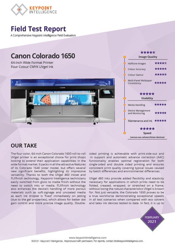 Keypoint Intelligence Field Test Report - Canon Colorado 1650