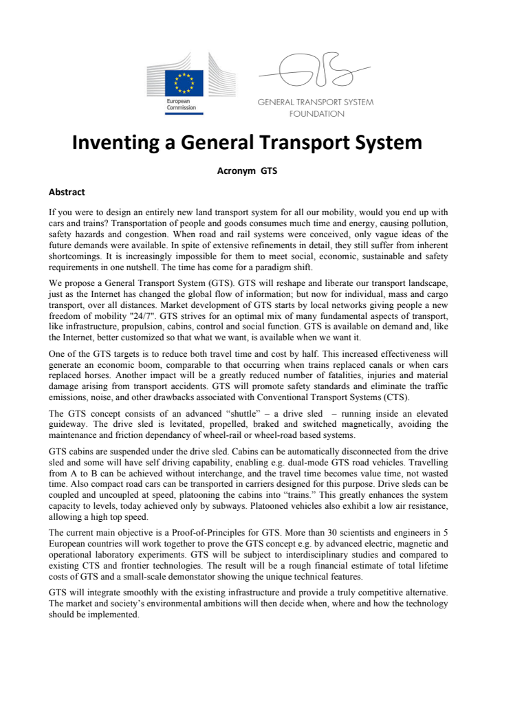 Sammanfattning (Abstracts) av GTS EU-ansökan 1 okt 2015