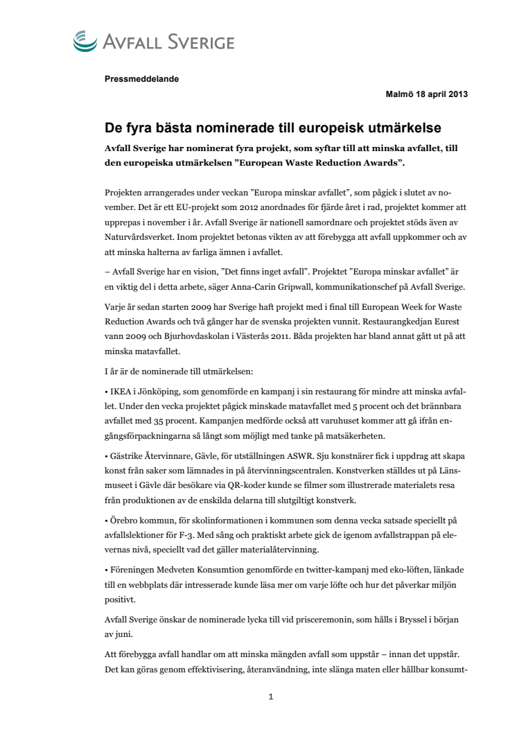 De fyra bästa nominerade till europeisk utmärkelse