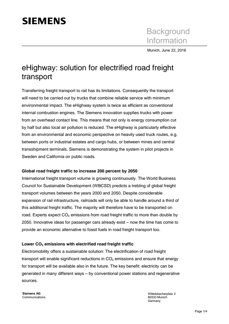 Background Paper on eHighway (på engelska)