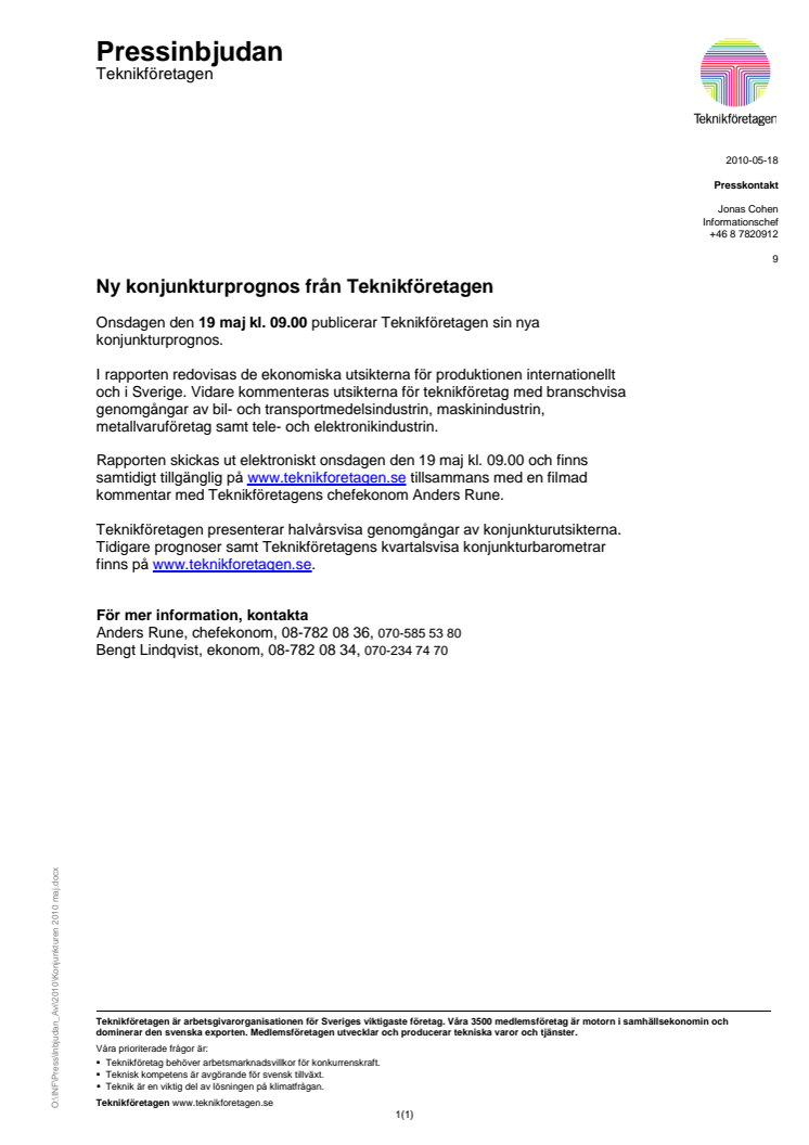 Ny konjunkturprognos från Teknikföretagen