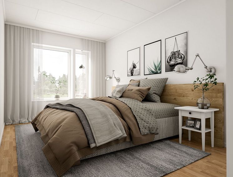 Brf Körsbärsdalen - 3D-bild av sovrum. 