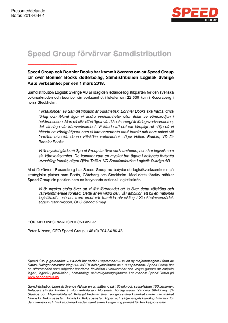 Speed Group förvärvar Samdistribution 