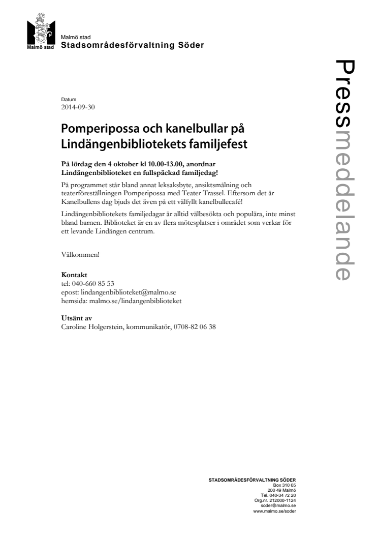 Pomperipossa och kanelbullar på Lindängenbibliotekets familjefest