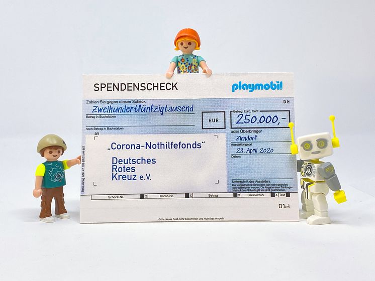 Großspende aus PLAYMOBIL Charity-Aktion: 250.000 Euro für Corona-Nothilfefonds des DRK