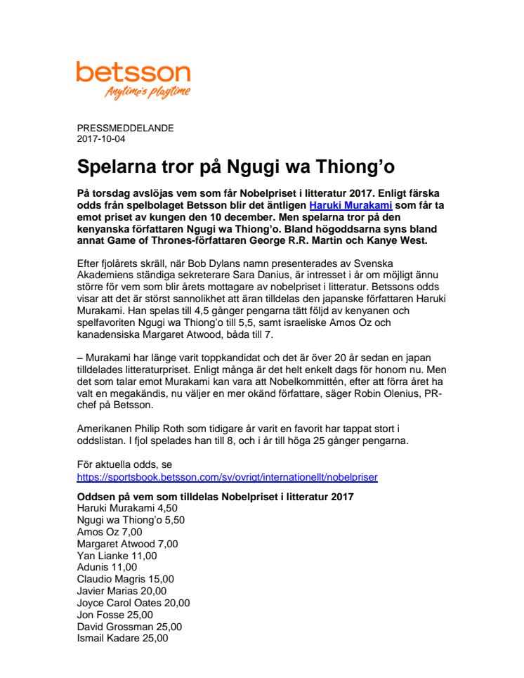 Spelarna tror på Ngugi wa Thiong’o