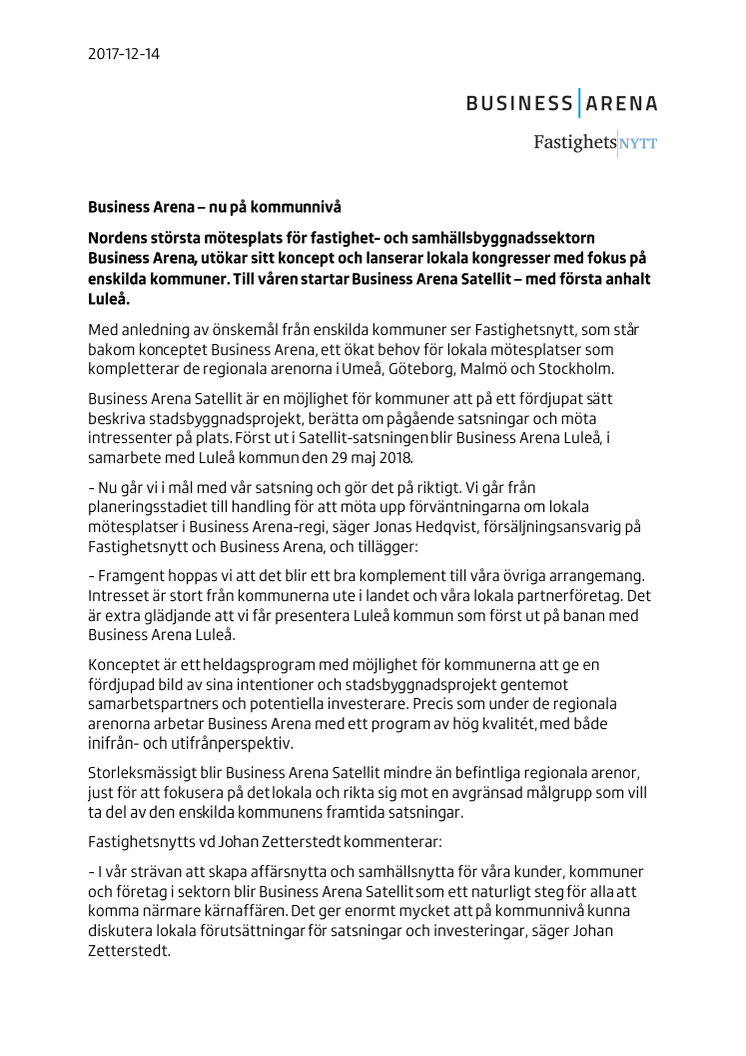 Business Arena – nu på kommunnivå 