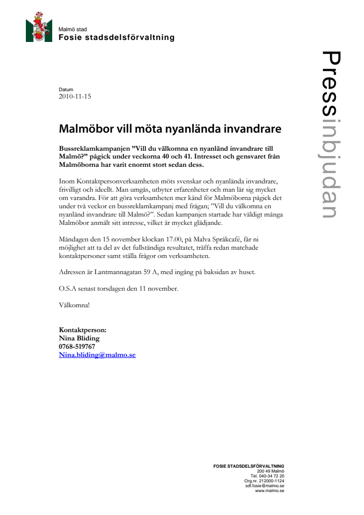Malmöbor vill möta nyanlända invandrare