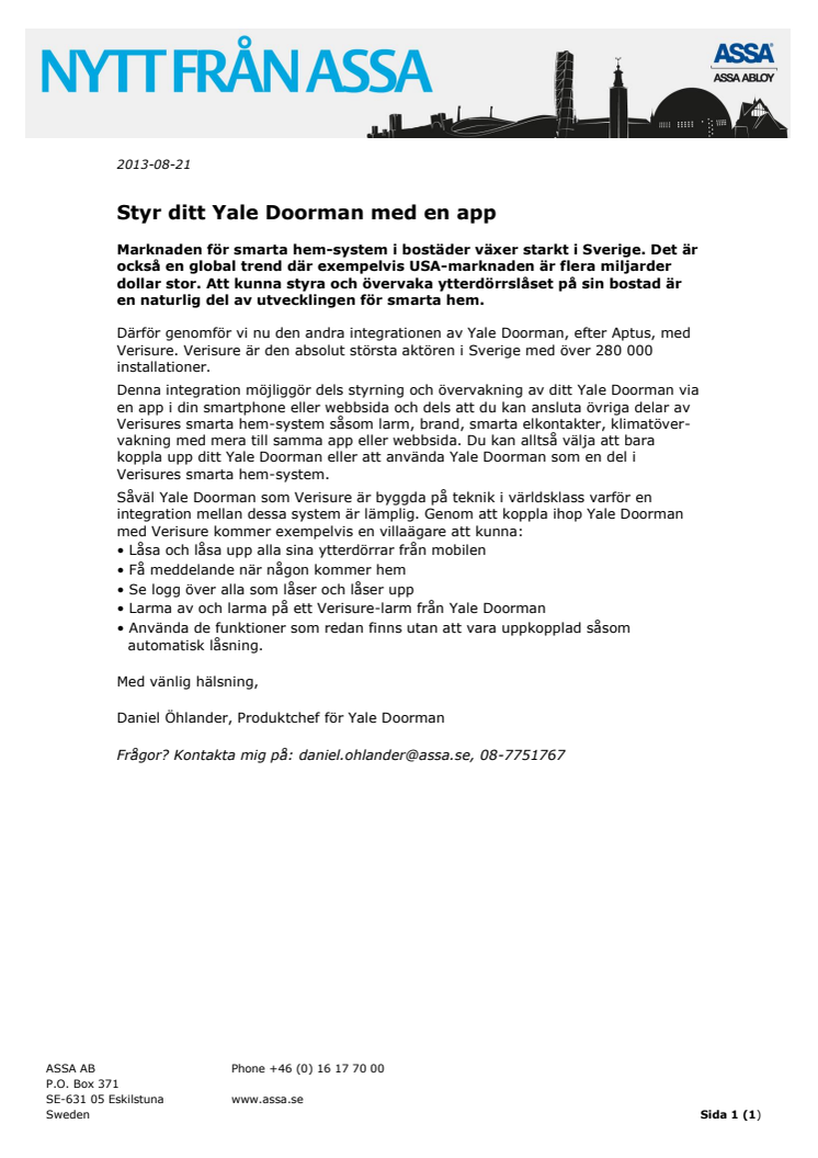 Styr ditt Yale Doorman med en app 
