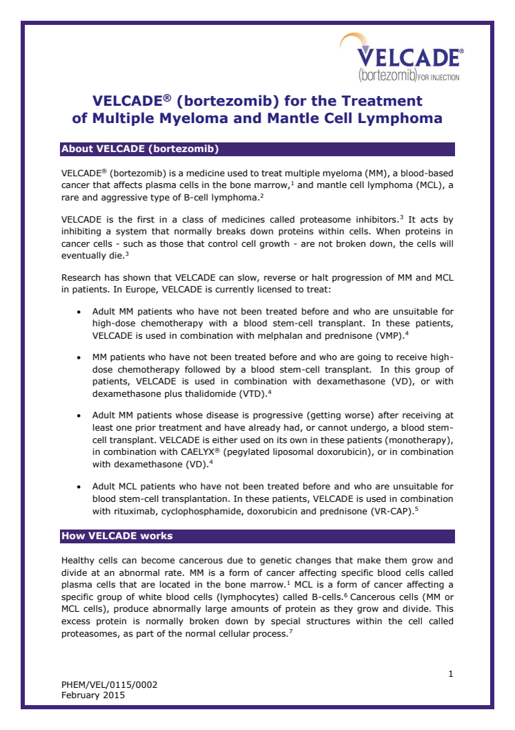 About VELCADE® (bortezomib)