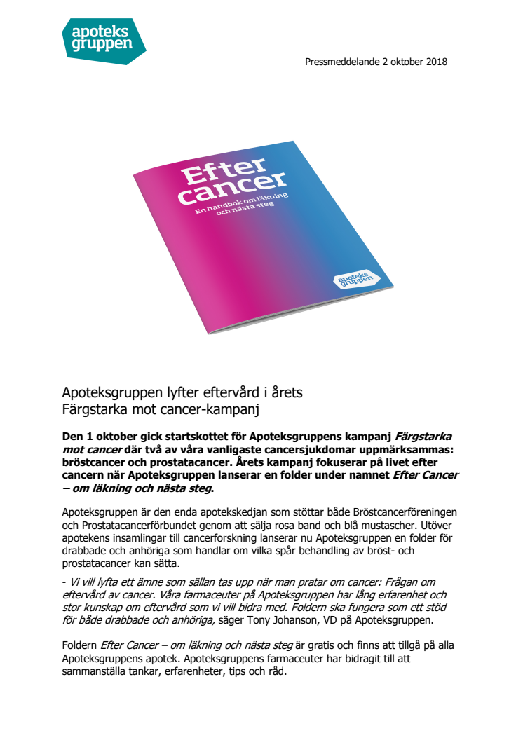 Apoteksgruppen lyfter eftervård i årets Färgstarka mot cancer-kampanj  